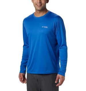 Columbia PFG Zero Rules Long Sleeve Men's T-Shirt Blue | MGKOET-425