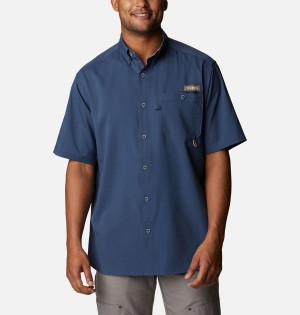 Columbia PHG Bucktail Short Sleeve Woven Men's Shirt Blue | QYHOLX-819