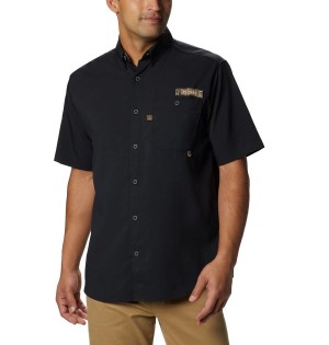 Columbia PHG Bucktail Short Sleeve Woven Men's Shirt Black | KMXWYA-034