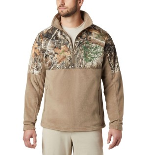 Columbia PHG Fleece Overlay 1/4 Zip Men's Pullover Khaki | CUADOG-742
