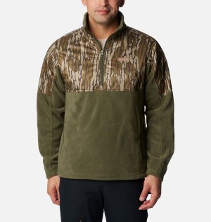 Columbia PHG Fleece Overlay 1/4 Zip Men's Pullover Olive | LVTUBJ-081