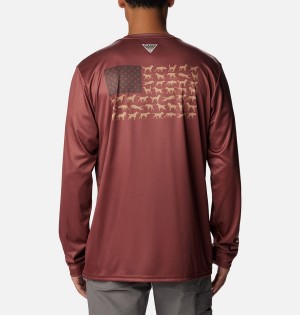 Columbia PHG Terminal Shot Game Flag Long Sleeve Men's T-Shirt Red | BNAROF-034
