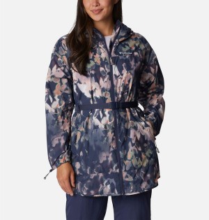 Columbia Parkette Long Wind Jacket Women's Windbreaker Navy | NFSLPM-741