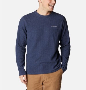 Columbia Pine Peak II Waffle Long Sleeve Crew Men's T-Shirt Navy | QTUKNI-523