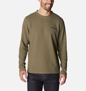 Columbia Pine Peak II Waffle Long Sleeve Crew Men's T-Shirt Green | BNHEGY-714