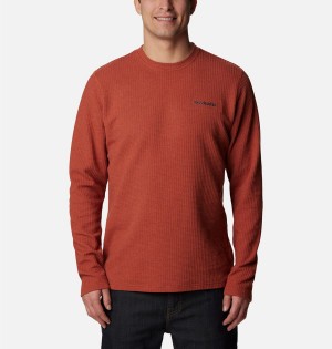 Columbia Pine Peak II Waffle Long Sleeve Crew Men's T-Shirt Red | QAKHPG-861