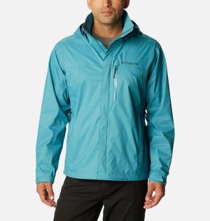 Columbia Pouration Men's Rain Jacket Blue | ADPYSL-502