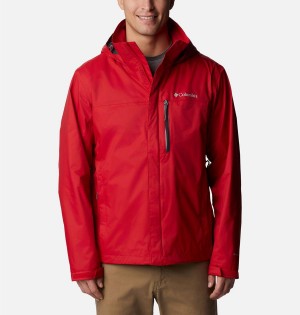 Columbia Pouration Men's Rain Jacket Red | HRQFPM-436