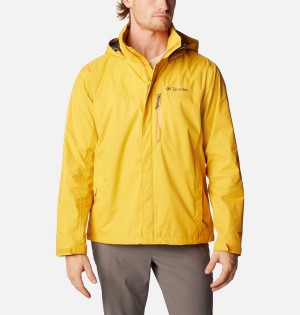 Columbia Pouration Men's Rain Jacket Yellow | ZXKNCL-815