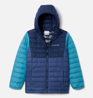 Columbia Powder Lite Hooded Kids' Jacket Blue | IWROAY-210