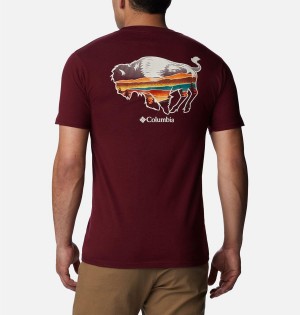 Columbia Rusher Graphic Men's T-Shirt Burgundy | OJNPQA-784