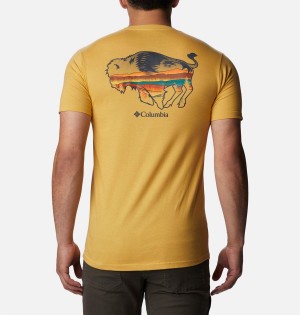 Columbia Rusher Graphic Men's T-Shirt Yellow | IDYFJA-524