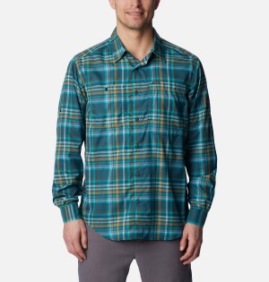 Columbia Silver Ridge Utility Lite Plaid Long Sleeve Men's Shirt Turquoise | KZJNLR-417