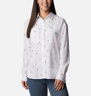 Columbia Silver Ridge Utility Patterned Long Sleeve Women's Shirt White | KWEYCN-107