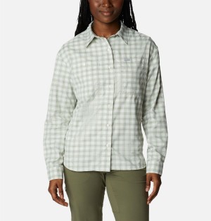 Columbia Silver Ridge Utility Patterned Long Sleeve Women's Shirt Green | CHLKQB-714