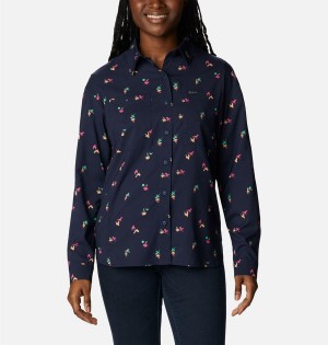 Columbia Silver Ridge Utility Patterned Long Sleeve Women's Shirt Navy | MDYPEI-975