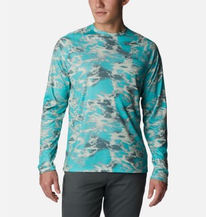 Columbia Summerdry Printed Long Sleeve Men's T-Shirt Turquoise | TXUZFG-853