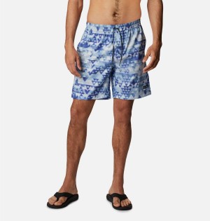 Columbia Summertide Stretch Printed Men's Shorts Blue | DSFYNX-457