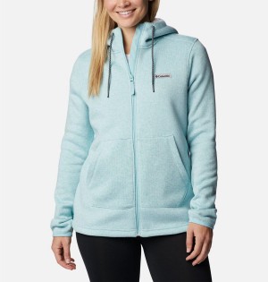 Columbia Sweater Weather Sherpa Full Zip Hooded Women's Fleece Jacket Turquoise | UWFOJP-328