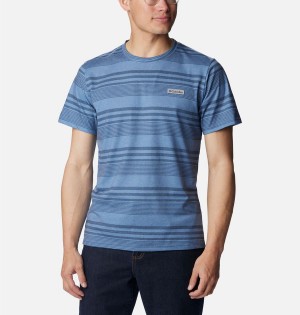 Columbia Taku River Short Sleeve Men's T-Shirt Blue | XDVLBI-749