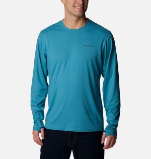 Columbia Tech Trail Long Sleeve Crew II Men's T-Shirt Blue | OPBKSW-217
