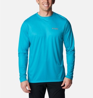 Columbia Terminal Tackle PFG Fish Flag Long Sleeve Men's T-Shirt Turquoise | YCFQOJ-105