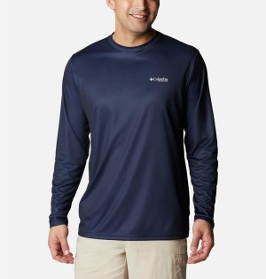 Columbia Terminal Tackle PFG Fish Flag Long Sleeve Men's T-Shirt Navy | XPIQRG-648