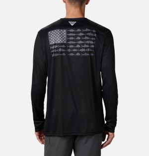 Columbia Terminal Tackle PFG Fish Flag Long Sleeve Men's T-Shirt Black | COVHPF-930