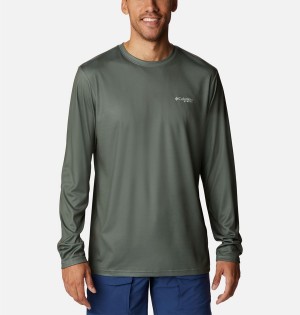 Columbia Terminal Tackle PFG Fish Flag Long Sleeve Men's T-Shirt Green | RNZLWI-598