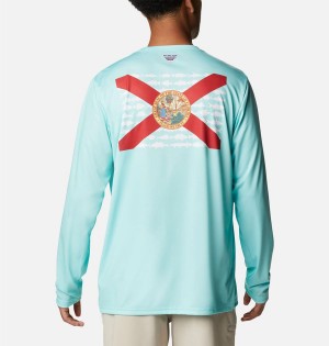 Columbia Terminal Tackle PFG Fish Flag Long Sleeve Men's T-Shirt Turquoise | KXIUVR-479