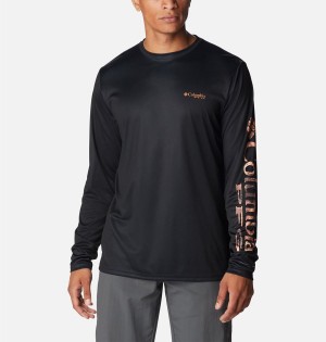 Columbia Terminal Tackle PFG Logo Print Long Sleeve Men's T-Shirt Black | WBNXFK-365