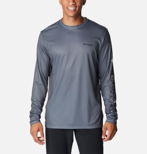 Columbia Terminal Tackle PFG Logo Print Long Sleeve Men's T-Shirt Grey | JMANLO-072