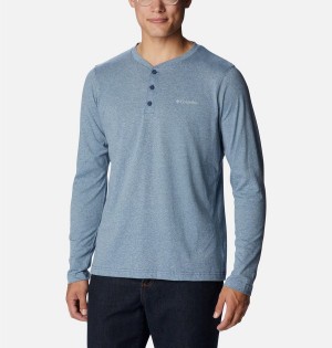 Columbia Thistletown Hills Henley Men's T-Shirt Blue | VWHJZY-351