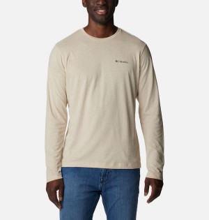 Columbia Thistletown Hills Long Sleeve Crew Men's T-Shirt Khaki | NFBERD-602