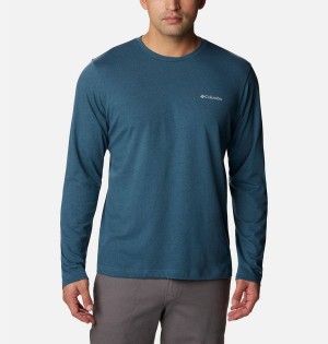 Columbia Thistletown Hills Long Sleeve Crew Men's T-Shirt Blue | PBWKJN-259