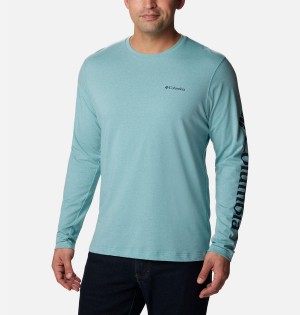 Columbia Thistletown Hills Long Sleeve Logo Men's T-Shirt Blue | AFYJVS-165