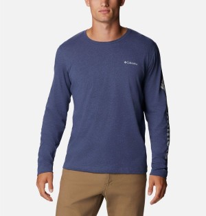 Columbia Thistletown Hills Long Sleeve Logo Men's T-Shirt Blue | NQDXES-897