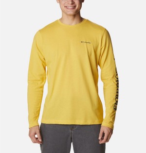 Columbia Thistletown Hills Long Sleeve Logo Men's T-Shirt Yellow | DIRNGA-708