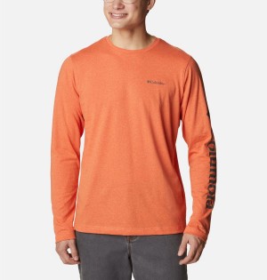 Columbia Thistletown Hills Long Sleeve Logo Men's T-Shirt Orange | YSAVZT-524