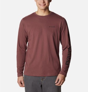 Columbia Thistletown Hills Long Sleeve Logo Men's T-Shirt Brown | PJBGEK-417