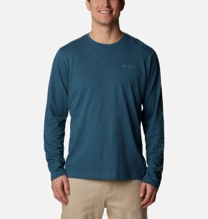 Columbia Thistletown Hills Long Sleeve Logo Men's T-Shirt Blue | TOXMCZ-765