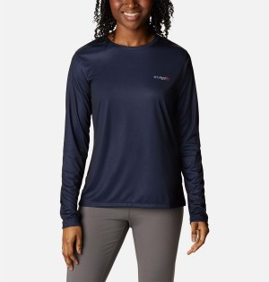 Columbia Tidal PFG Fish Flag Long Sleeve Women's T-Shirt Navy | PGYKSF-213