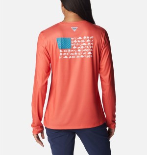 Columbia Tidal PFG Fish Flag Long Sleeve Women's T-Shirt Coral | JTUZBK-726