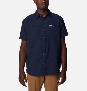 Columbia Utilizer Printed Woven Short Sleeve Men's Shirt Navy | GZECNU-429