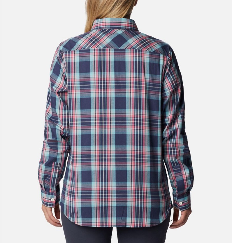 Columbia Anytime Patterned Long Sleeve Women's Shirt Navy | NLUERP-137
