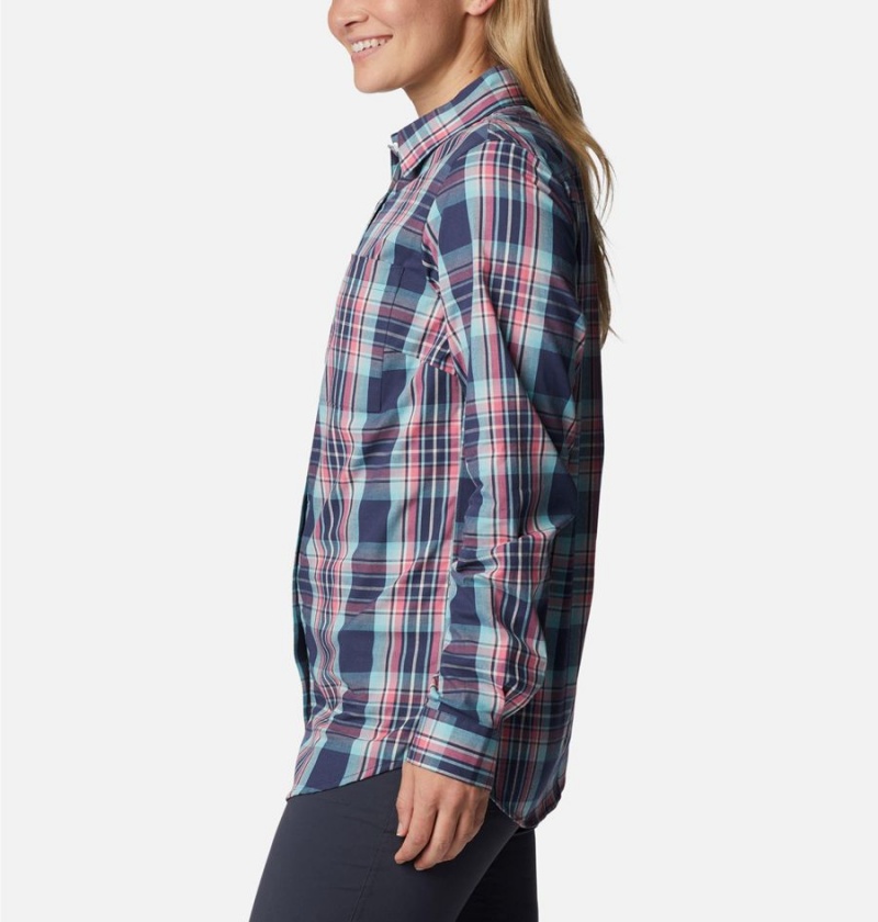 Columbia Anytime Patterned Long Sleeve Women's Shirt Navy | NLUERP-137
