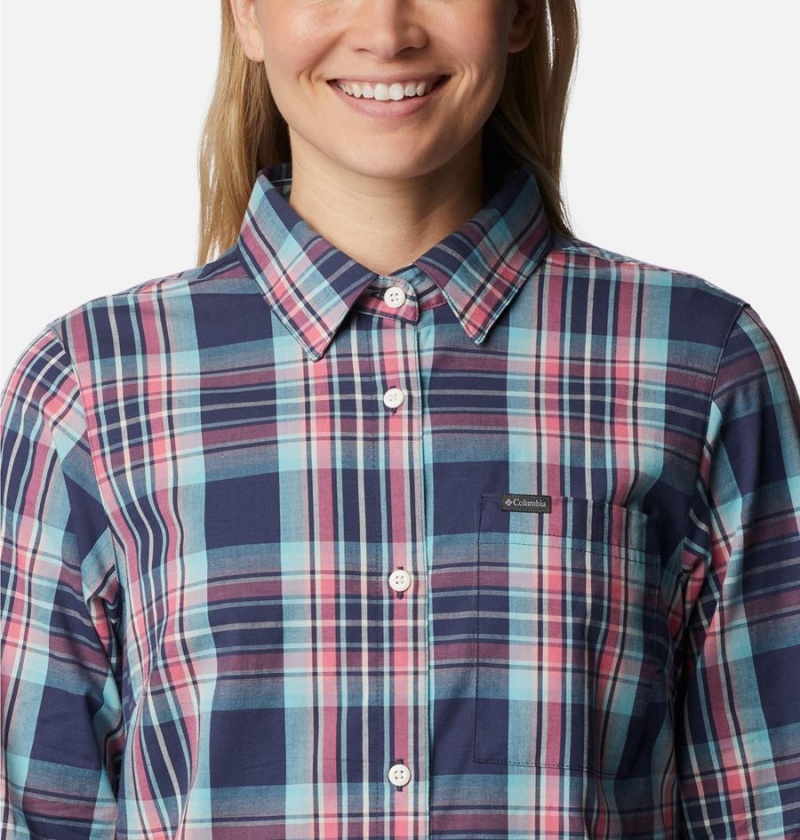 Columbia Anytime Patterned Long Sleeve Women's Shirt Navy | NLUERP-137