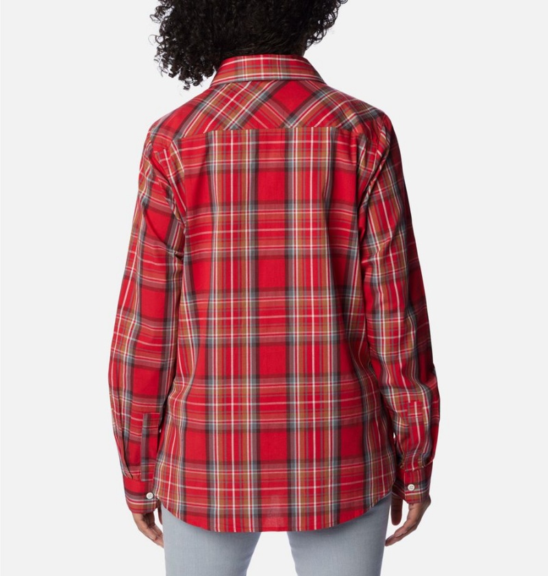 Columbia Anytime Patterned Long Sleeve Women's Shirt Red | WRJNTI-049