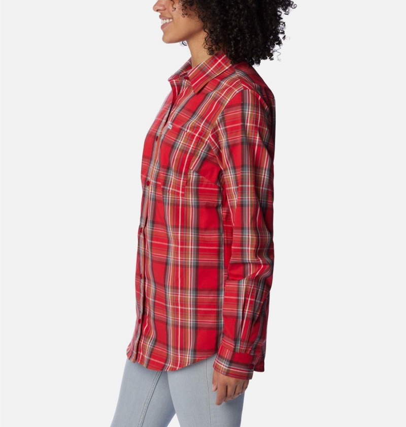 Columbia Anytime Patterned Long Sleeve Women's Shirt Red | WRJNTI-049