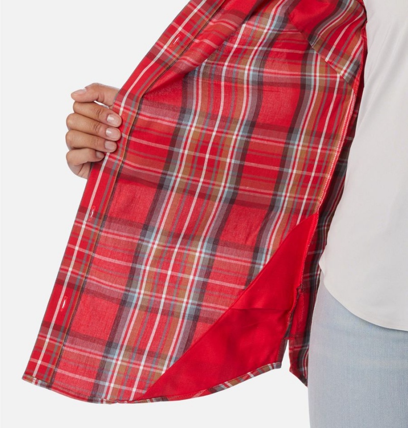 Columbia Anytime Patterned Long Sleeve Women's Shirt Red | WRJNTI-049